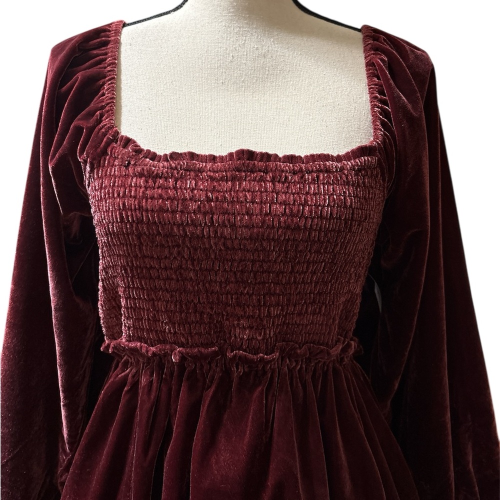 Free People Daphne Velvet Sleeve Mini Dress in Roan Rouge Sz. XS - Picture 12 of 16